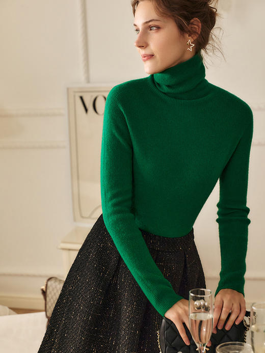 欧芮儿高领毛衣女秋装新款2023修身显瘦薄款内搭打底羊毛套头上衣 商品图3