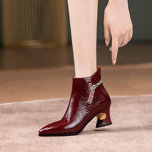 尖头及裸靴女，秋冬新款粗跟短靴JQR-G3622 商品图0