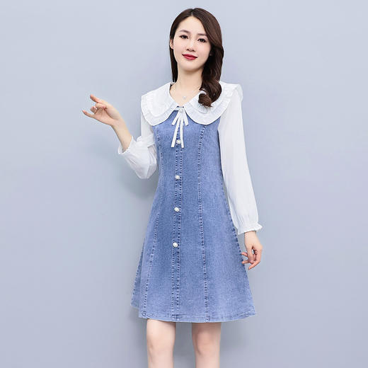 今年流行显瘦小个子薄款秋季长袖拼接牛仔裙HR-WW25189 商品图1