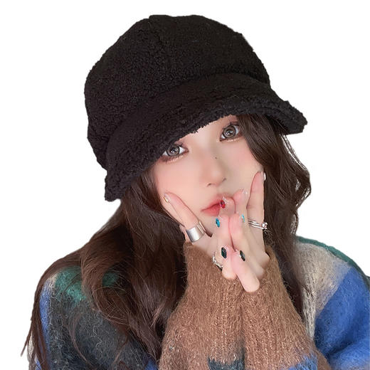 韩版ins秋冬季新款百搭渔夫帽子女时尚新款羊羔毛显脸小保暖盆帽 商品图4