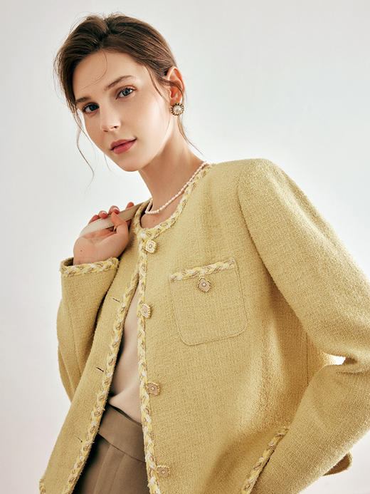 OLrain欧芮儿法式小香风短外套女深秋2022年新款宽松气质黄色上衣 商品图3