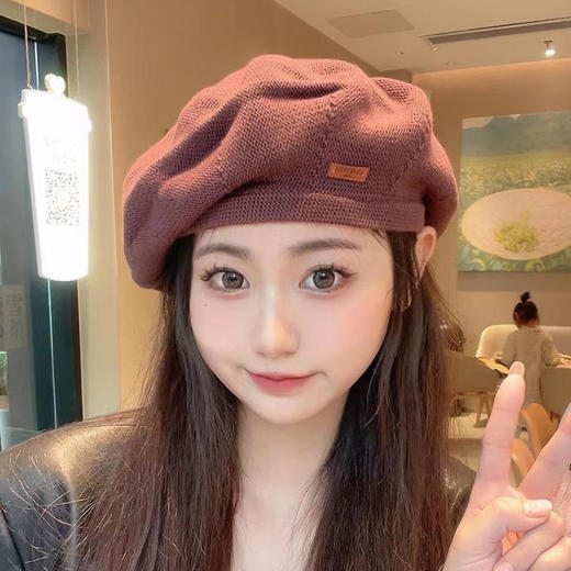 针织贝雷帽秋季帽子百搭显脸小八角帽日系韩版纯色学生复古报童帽 商品图2