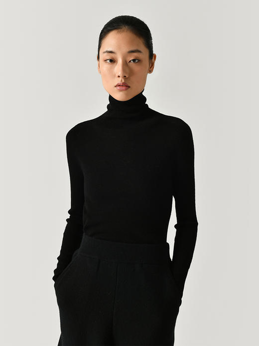 322工房无缝全成型绵羊毛高领打底衫2022年秋冬款纯色针织套头衫 商品图2