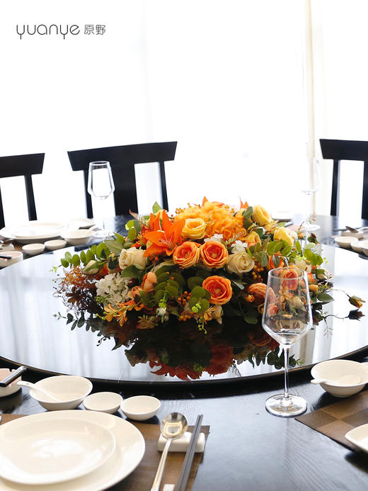 酒店餐桌花大圆桌中间转盘摆花饭店餐厅包厢高端仿真花装饰花摆设 商品图2