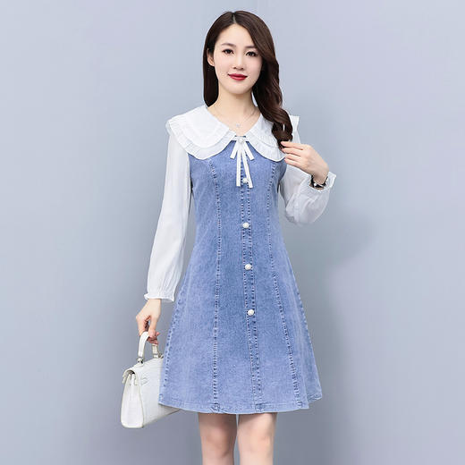 今年流行显瘦小个子薄款秋季长袖拼接牛仔裙HR-WW25189 商品图2