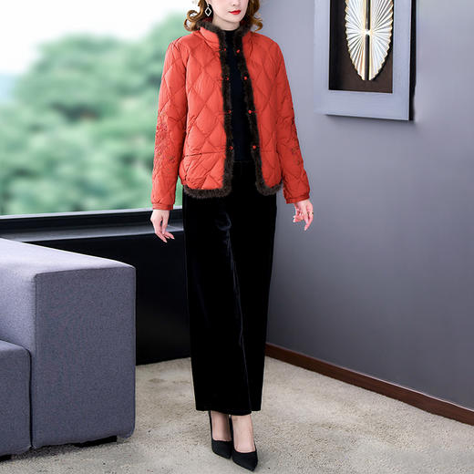 YQ-2022年冬季新款复古保暖夹棉外套绣花真水貂绒上衣女装 商品图3