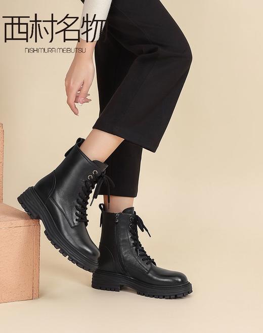 西村名物22年冬新款【帅气】马丁靴交叉系带圆头短靴45311 商品图4