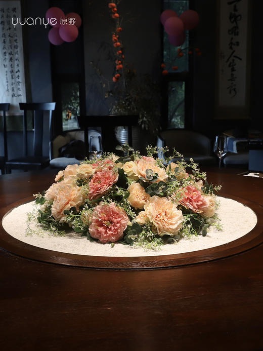酒店餐桌花圆桌中间转盘摆花饭店餐厅包厢高端仿真花装饰花摆设件 商品图0