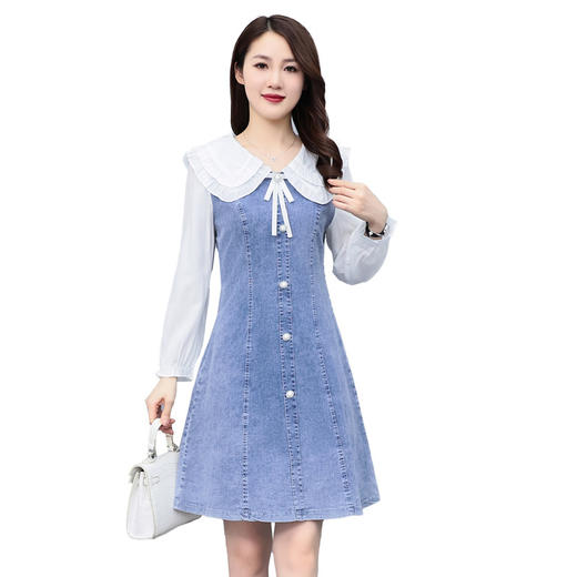 今年流行显瘦小个子薄款秋季长袖拼接牛仔裙HR-WW25189 商品图4