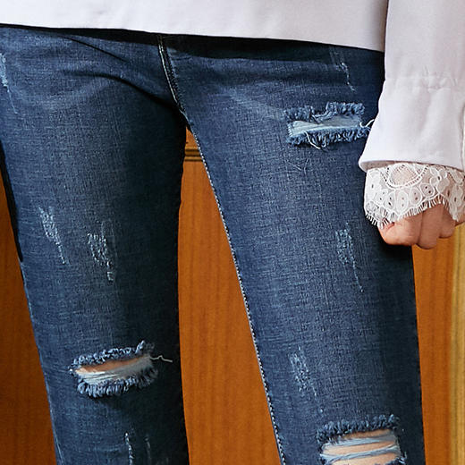 欧芮儿烂牛仔裤女破洞2019秋装女九分裤小脚裤直筒裤乞丐高腰女裤 商品图3