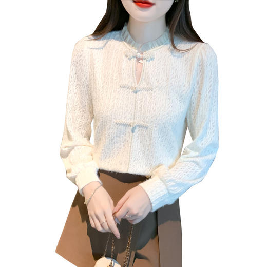 盘扣蕾丝打底衫女，冬加绒内搭别致上衣长袖磨毛洋气小衫AYL-2993 商品图4