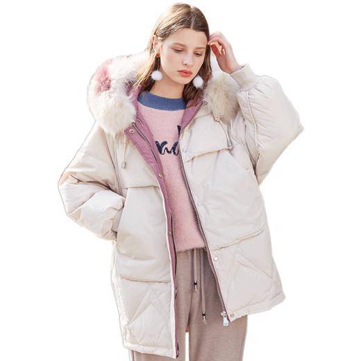 2019冬装新款长袖貉子毛连帽大毛领羽绒服女中长款加厚白鸭绒外套 商品图3