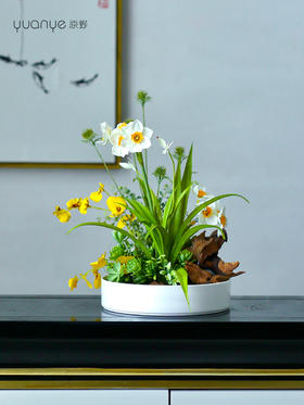 新中式酒店餐桌花大圆桌转盘摆花饭店餐厅包厢高端仿真装饰花摆设