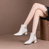 RB-XLY-7415秋冬粗跟尖头短靴女时装靴黑色白色绒里中跟女靴 商品缩略图1
