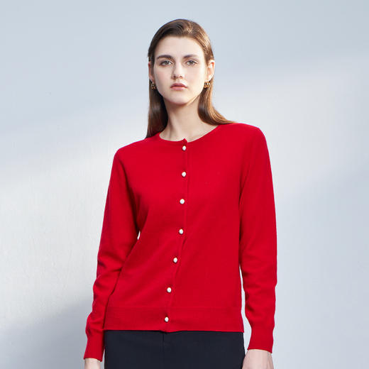 METTE羊绒世家女士羊绒衫2022秋冬新品红色针织开衫时尚通勤毛衣 商品图2