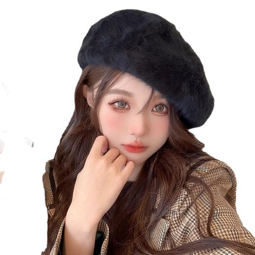帽子女冬季韩版贝雷帽百搭保暖小众安格拉兔毛画家帽个性蓓蕾帽 商品图4