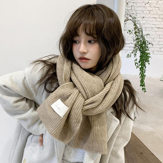 韩系ins潮款洋气软糯纯色百搭羊毛围巾个性秋冬季保暖披肩围脖 商品图1