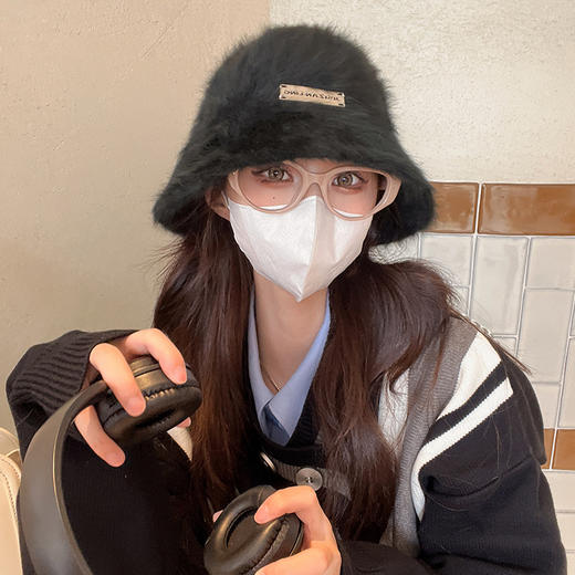 2022新款兔毛渔夫帽女秋冬季百搭显脸小水桶帽韩版保暖洋气遮脸盆帽 商品图1