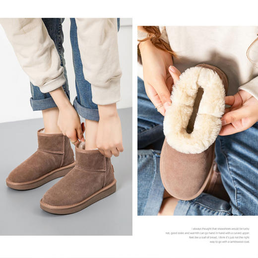 UG*同源牛皮防滑雪地靴、加厚加绒保暖、冬季棉靴棉鞋、防滑短筒一脚蹬面包棉鞋 商品图2