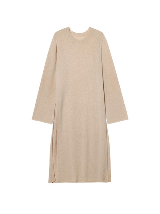 322工房极简造型纯羊绒高开叉连衣裙2022年秋冬款宽松长袖针织裙 商品图3