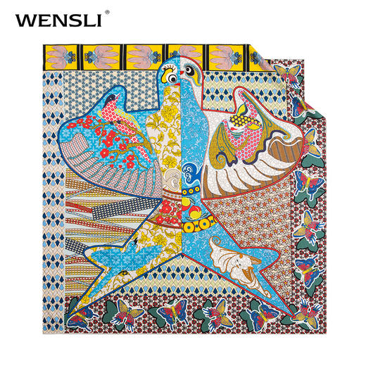 Wensli双面印花丝羊毛围巾-飞花令 商品图3