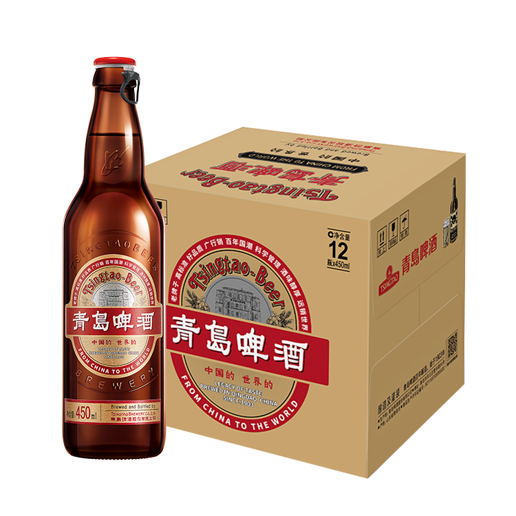 青岛啤酒（Tsingtao）国潮复古瓶 拉环装450ml*12瓶