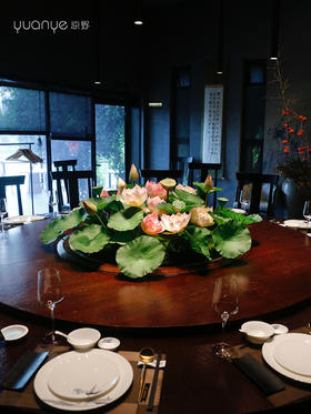 酒店新中式荷花餐桌花包厢仿真花艺摆件高端假花圆桌中间高档摆花