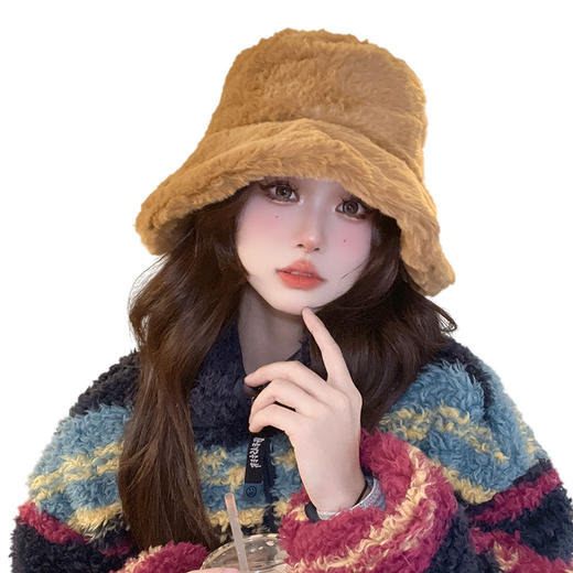 韩版ins兔毛保暖显脸小渔夫帽子女个性百搭盆帽潮流护耳水桶帽 商品图4