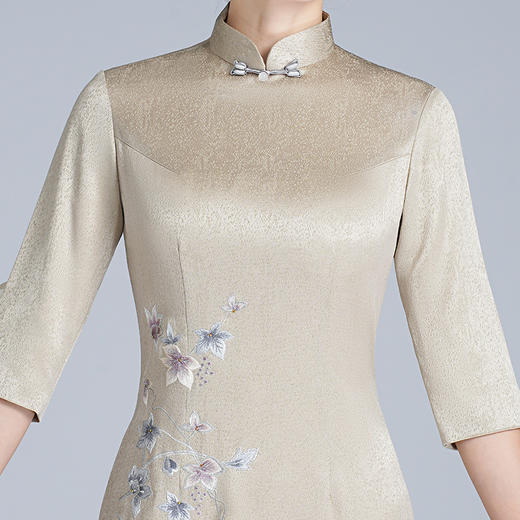 LHS-20276香槟色刺绣醋酸旗袍年轻款婚宴装礼服喜婆婆女 商品图1