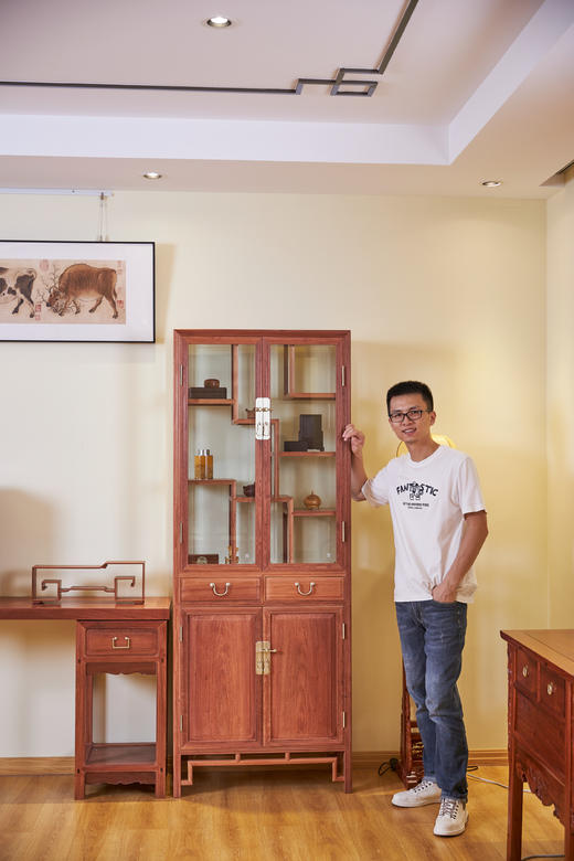 红桥红  家具严选  缅甸花梨(大果紫檀）  【多宝阁形玻璃展示柜】 商品图6