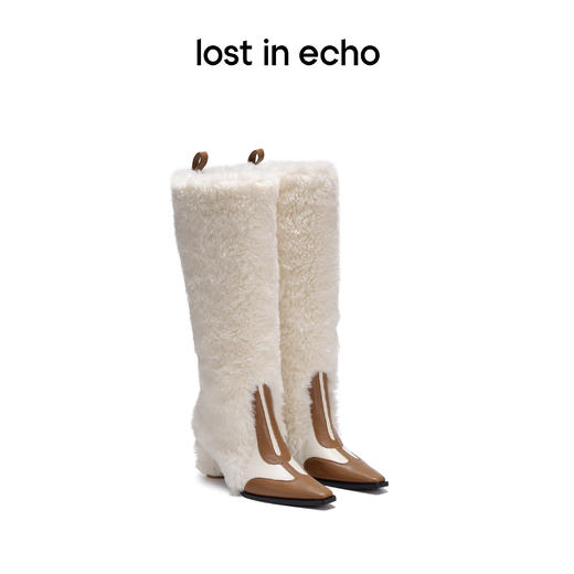 【下架】lost in echo 秋季尖头运动鞋面拼接毛毛阔筒靴雪地靴女 商品图0