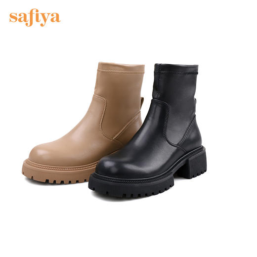 【春节不打烊】Safiya/索菲娅 显瘦时装靴2022冬季新款复古英伦风厚底侧拉链百搭短靴 SF24116188 商品图9