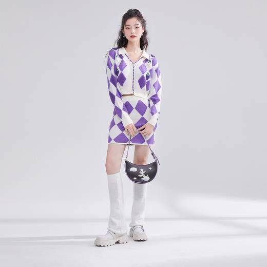 西遇V领针织衫套装女2022年秋季新款甜美葡萄格子毛衣半裙11621240 商品图4