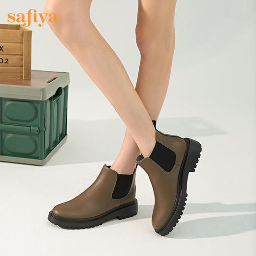 Safiya/索菲娅 2022年冬季新款法式ins风切尔西中跟厚底真皮保暖短靴 SF24116537 商品图4