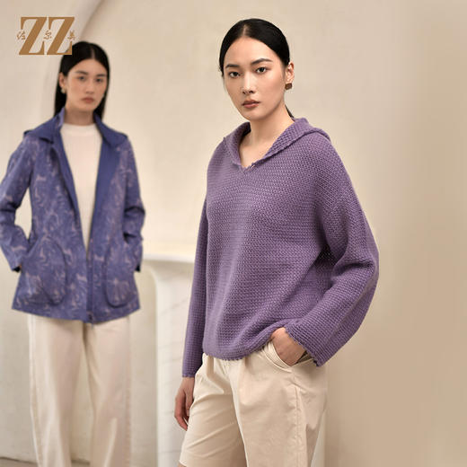 佐尔美秋季新款 100%山羊绒连帽羊绒毛衫女E24MS07 商品图1