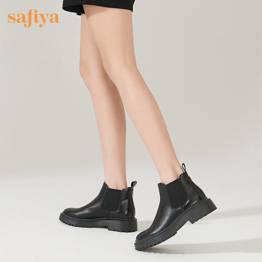 Safiya/索菲娅 2022年冬季新款法式ins风切尔西中跟厚底真皮保暖短靴 SF24116537 商品图7