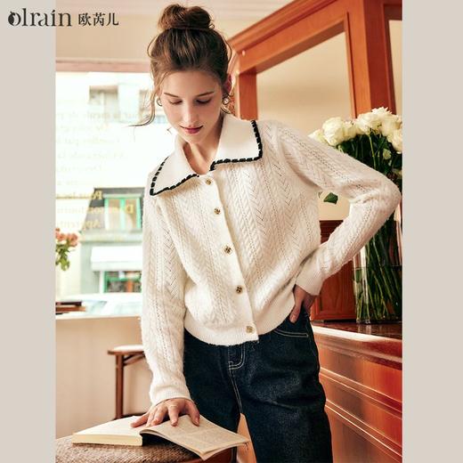 OLrain欧芮儿法式杏色毛衣女秋季2022新款慵懒风复古翻领针织开衫 商品图4
