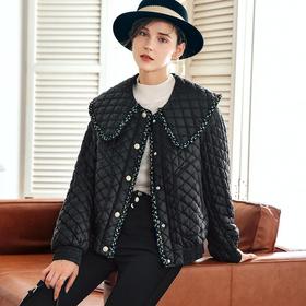 OLrain欧芮儿法式黑色菱格羽绒服女冬季2022年新款小香风美式外套