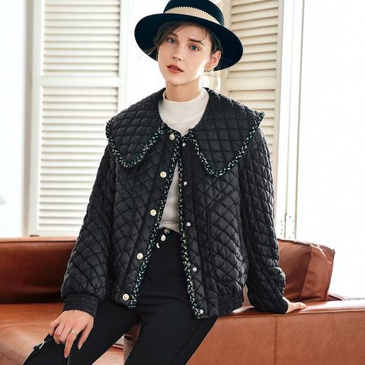 OLrain欧芮儿法式黑色菱格羽绒服女冬季2022年新款小香风美式外套 商品图0