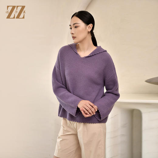 佐尔美秋季新款 100%山羊绒连帽羊绒毛衫女E24MS07 商品图2
