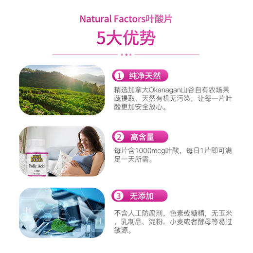 Natural Factors 叶酸片 90片/瓶 商品图1