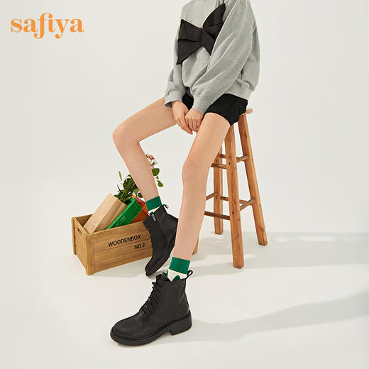 【春节不打烊】Safiya/索菲娅 英伦风百搭2022冬季新款圆头厚底侧拉链休闲短靴 SF24116079 商品图0