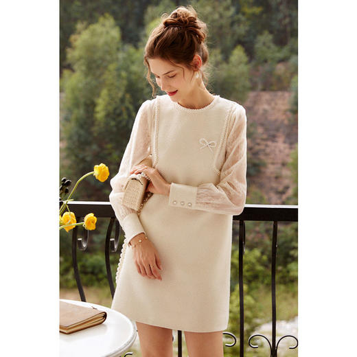 欧芮儿小香风连衣裙女春季2022年新款收腰显瘦绣花蕾丝拼接甜美裙 商品图4