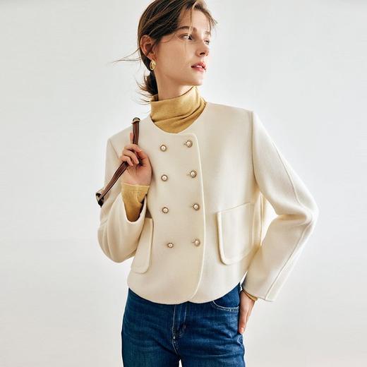 OLrain欧芮儿法式短款双面毛呢外套女秋冬2024新款双排扣羊毛大衣 商品图2