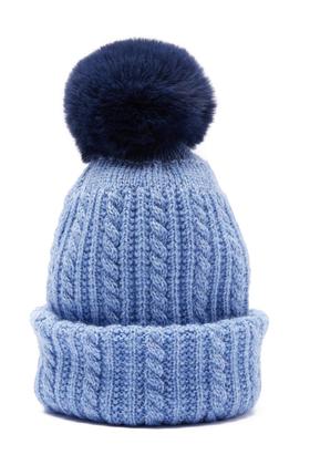 SUMMER & SAGE 毛球饰蓝色针织帽 5312