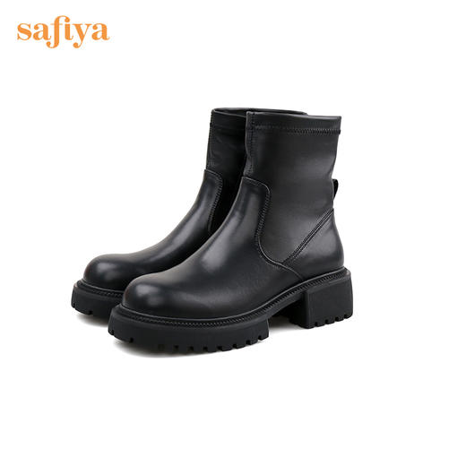 【春节不打烊】Safiya/索菲娅 显瘦时装靴2022冬季新款复古英伦风厚底侧拉链百搭短靴 SF24116188 商品图10
