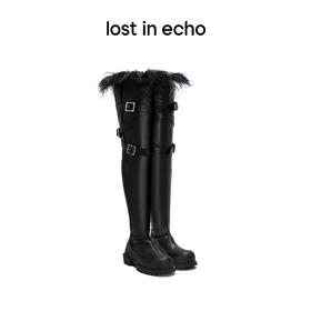 【下架】lost in echo 秋季贝壳头厚底猎鸭羊毛绑带靴高弹力过膝靴女