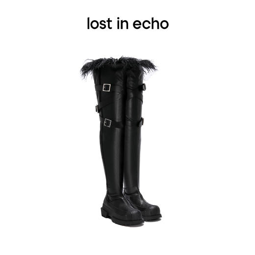 【下架】lost in echo 秋季贝壳头厚底猎鸭羊毛绑带靴高弹力过膝靴女 商品图0