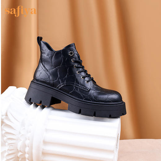 【春节不打烊】Safiya/索菲娅 商场同款2022冬季新款英伦风厚底短筒休闲百搭马丁靴女 SF24116102 商品图11