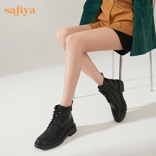 【春节不打烊】Safiya/索菲娅 新潮英伦风2022冬季新款厚底增高侧拉链机车皮靴 SF24116523 商品图8